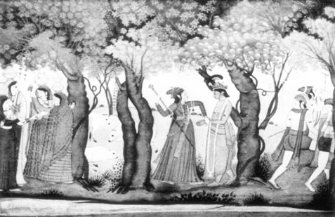 Images from the Bhagavad-Gita, Radha disguised as a Constable arresting Krishna as a Thief

,Image 30 of 40  -  41 kB