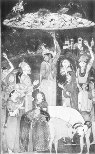 Images from the Bhagavad-Gita, The Raising of Mount Govardhana, Image 5 of 40  -  41 kB