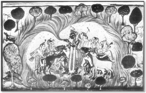 The Forest Fire. Indian Art Depicting the Loves of Krishna
